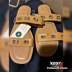 A New Day Brit Two Band Studded Gems Sandals Size 9 camel/tan color